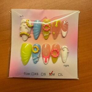 Press On Nails Medium Almond‎ Shape Cute Donut Kawaii Pastel Nail Art Set